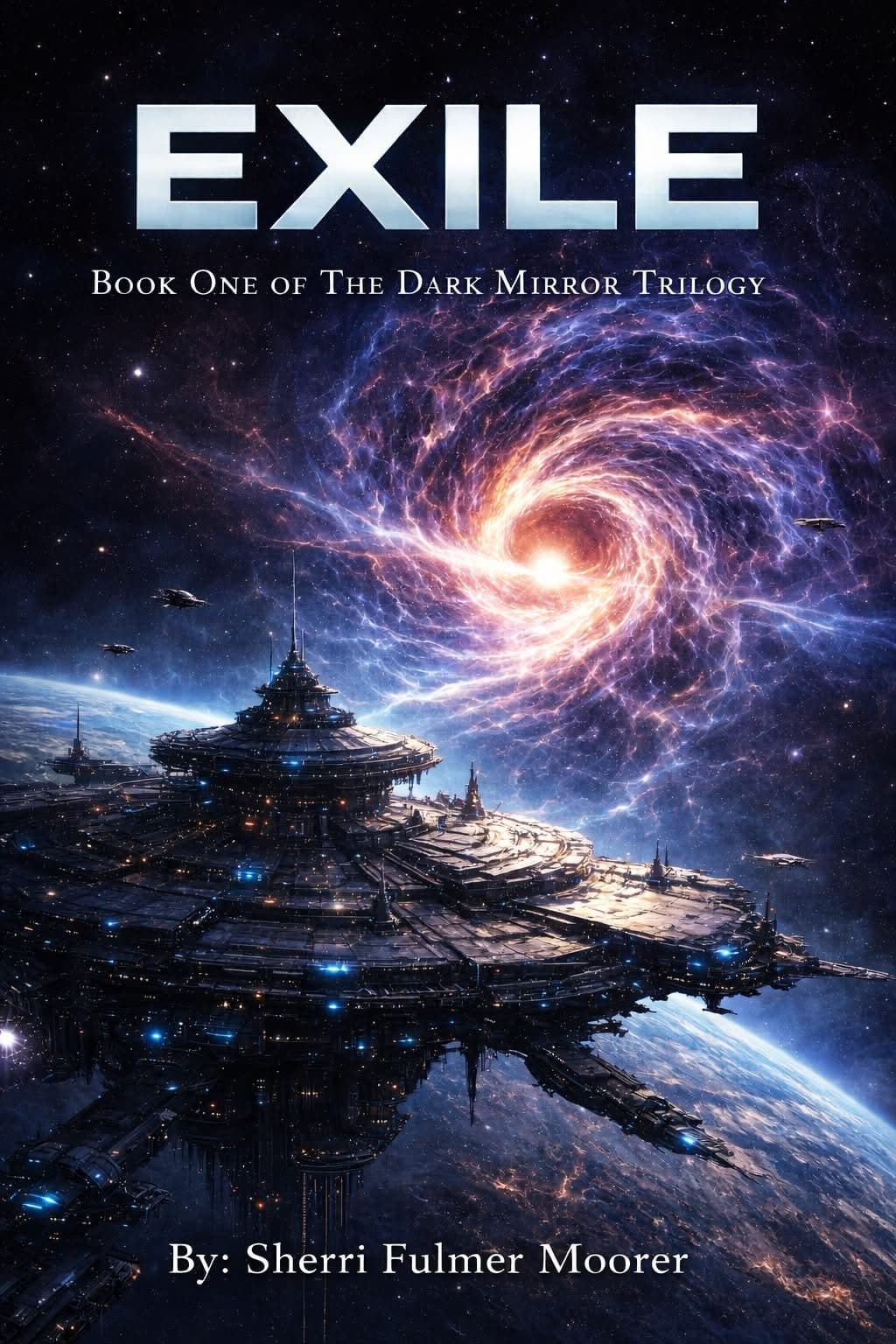 Exile, Book One of The Dark Mirror Trilogy by Sherri Fulmer Moorer, Science Fiction book cover on IndieFiction