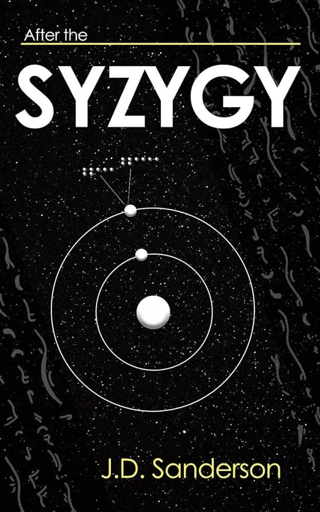 A minimalist cover for After the Syzygy with a ton of hints and Easter eggs for the story.